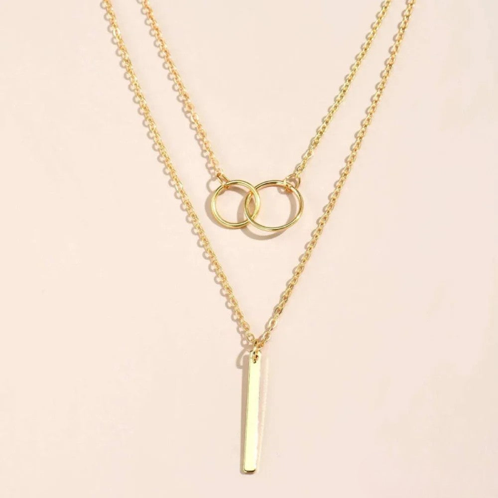 Victoria | Retro Gold Double Circle Pendant Necklace