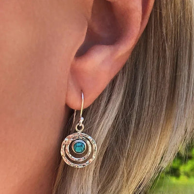 Victoria | Boho Saturn Earrings with Turquoise Stone in Silver & Gold