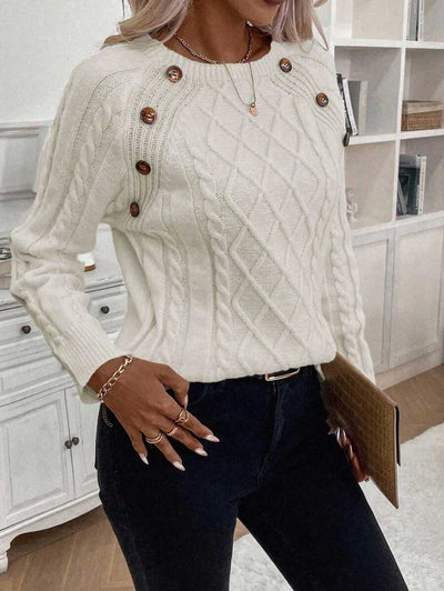 Victoria | Button-Detail Cable Knit Jumper