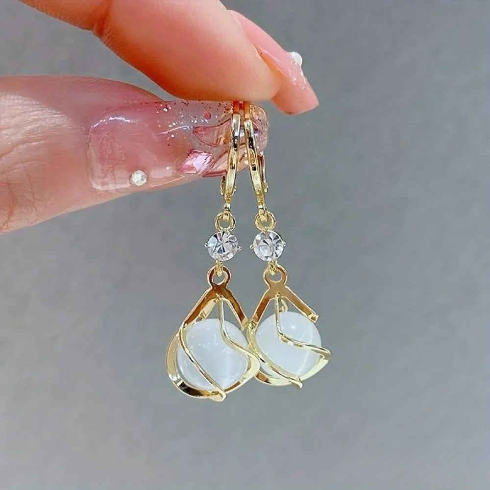 Victoria | Antique White Opal Gold Drop Earrings