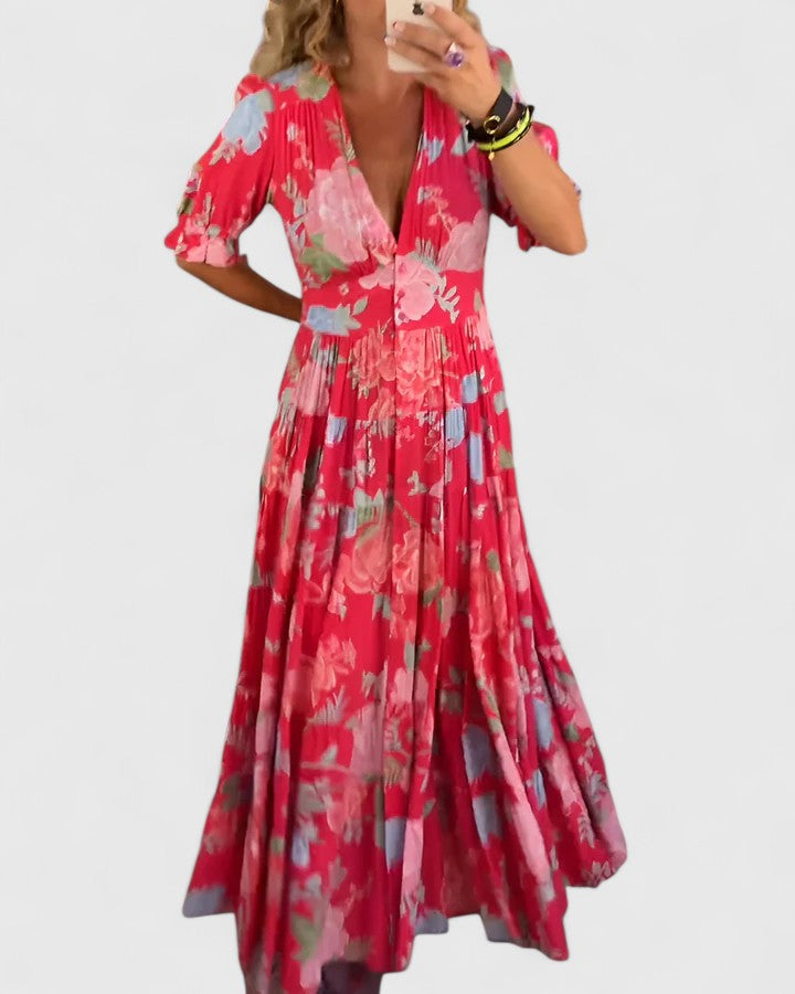 Olivia | Elegant Floral V-neck Dress