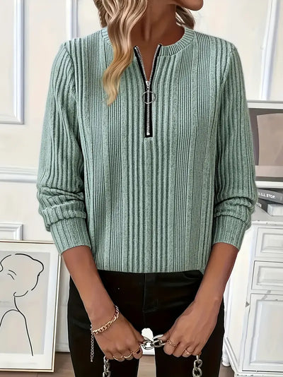 Victoria | Ladies' Zip-Up Rib-Knit Jumper