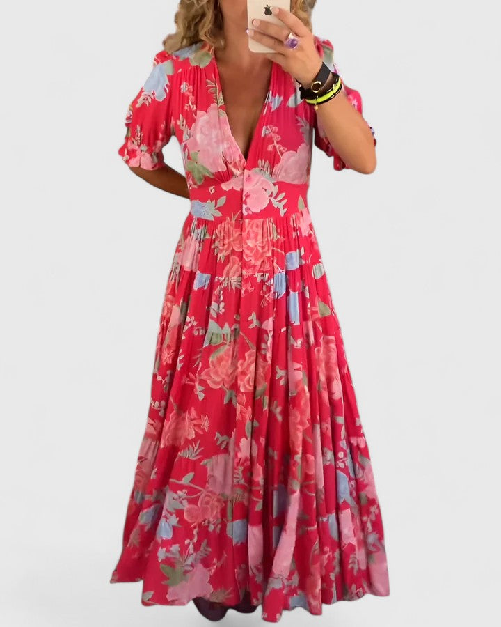 Olivia | Elegant Floral V-neck Dress