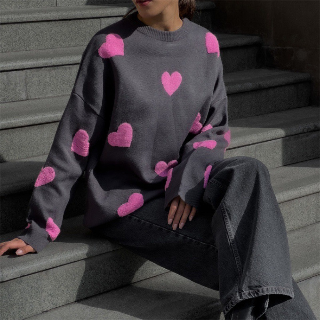 Victoria | Cotton Blend Sweater with Hearts