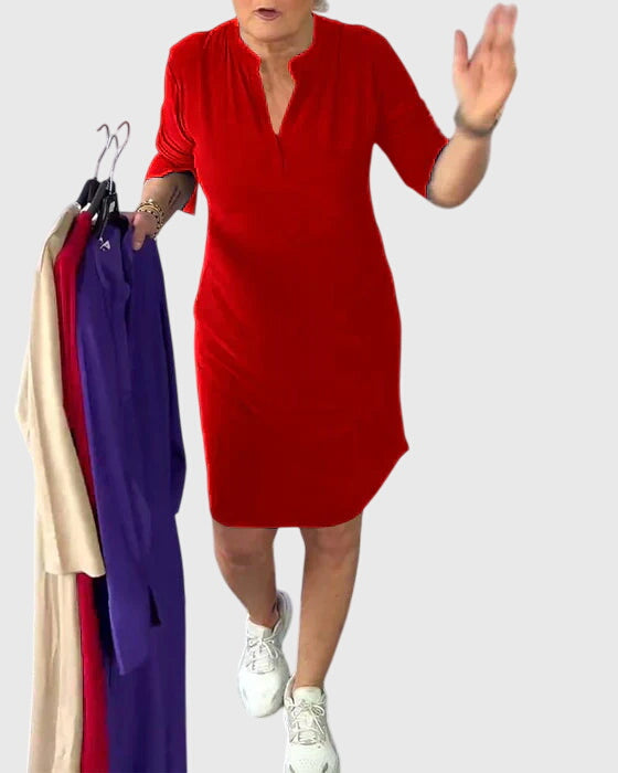 Victoria | Solid V-Neck Dress