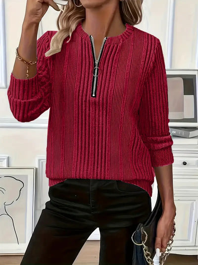 Victoria | Ladies' Zip-Up Rib-Knit Jumper