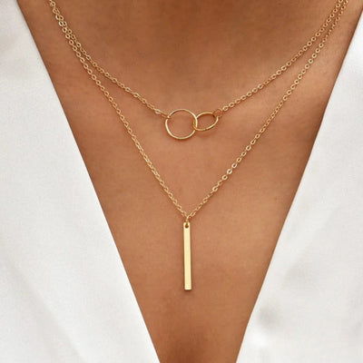 Victoria | Retro Gold Double Circle Pendant Necklace