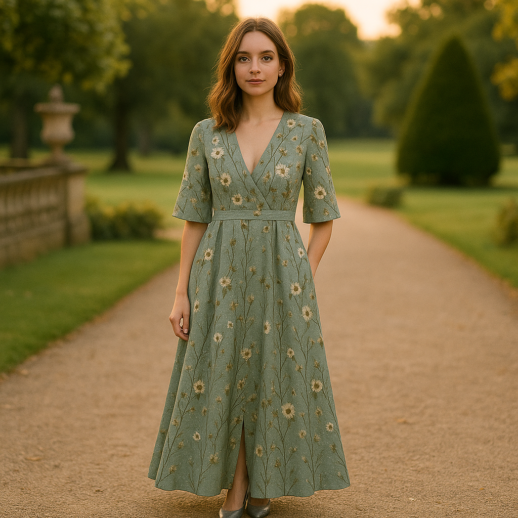 Victoria | Elegant V-Neck Belted Boho Dress