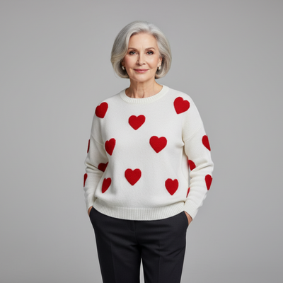 Victoria | Cotton Blend Sweater with Hearts