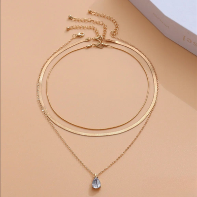 Victoria | Layered Necklace with Gold-Coloured Zirconia Pendant