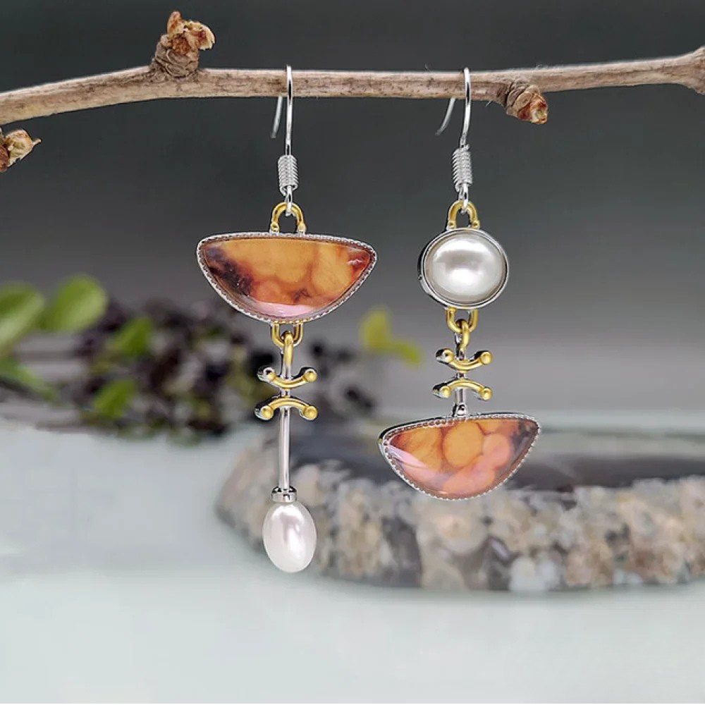 Victoria | Retro Natural Orange Stone Earrings