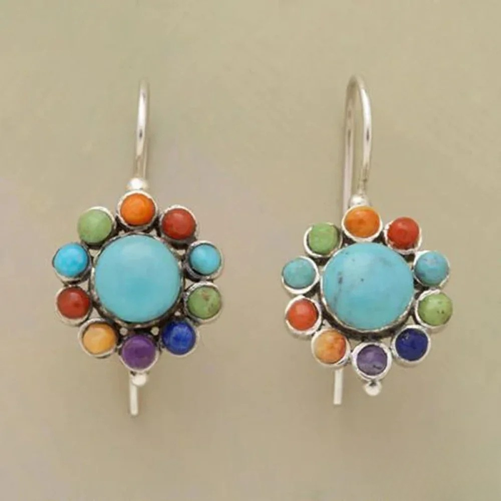 Victoria Multicoloured Round Earrings in Turquoise |