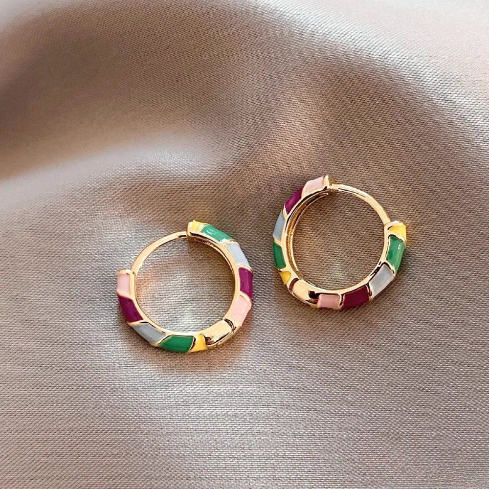 Victoria | Elegant Gold Earrings with Colourful Enamel