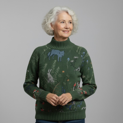 Victoria | Cozy Knitted Sweater with Forest-Inspired Print