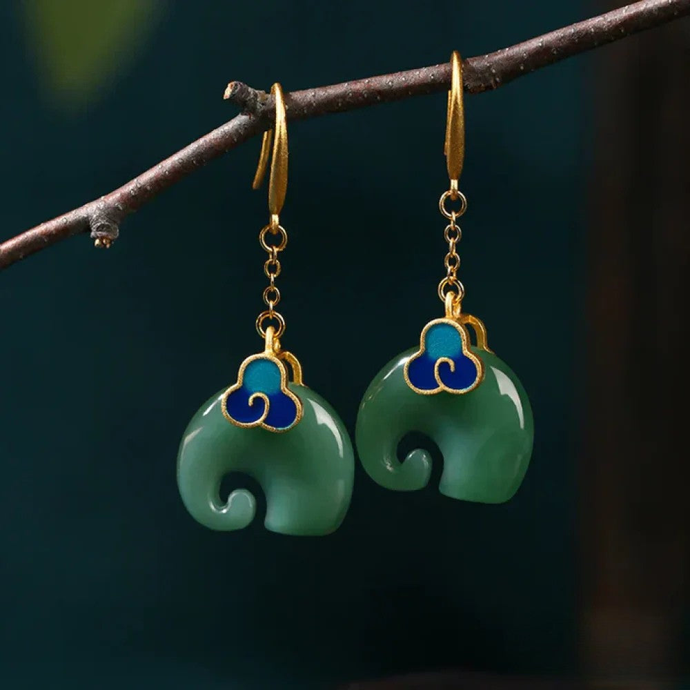 Victoria Retro Green Elephant Earrings |