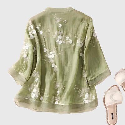Victoria | Elegant Top with Embroidered Flowers