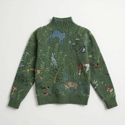 Victoria | Cozy Knitted Sweater with Forest-Inspired Print